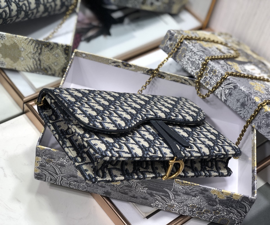 Dior Saddle Pouch  Blue Dior Oblique Jacquard 8.5 x 5.5 x 1.5 inches