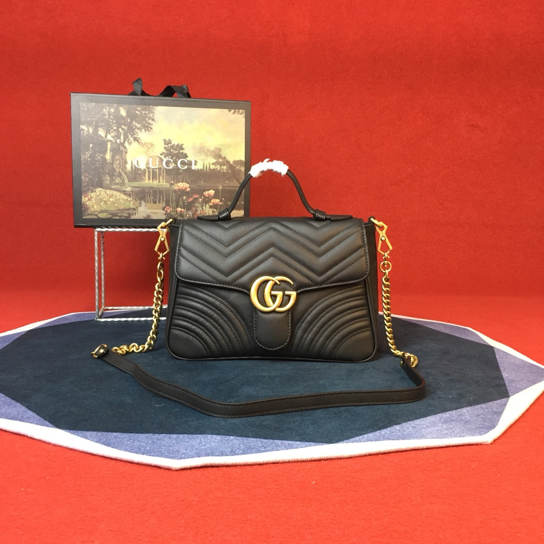 GUCCI GG MARMONT SMALL SHOULDER BAG BLACK 10"W x 6"H x 3"D
