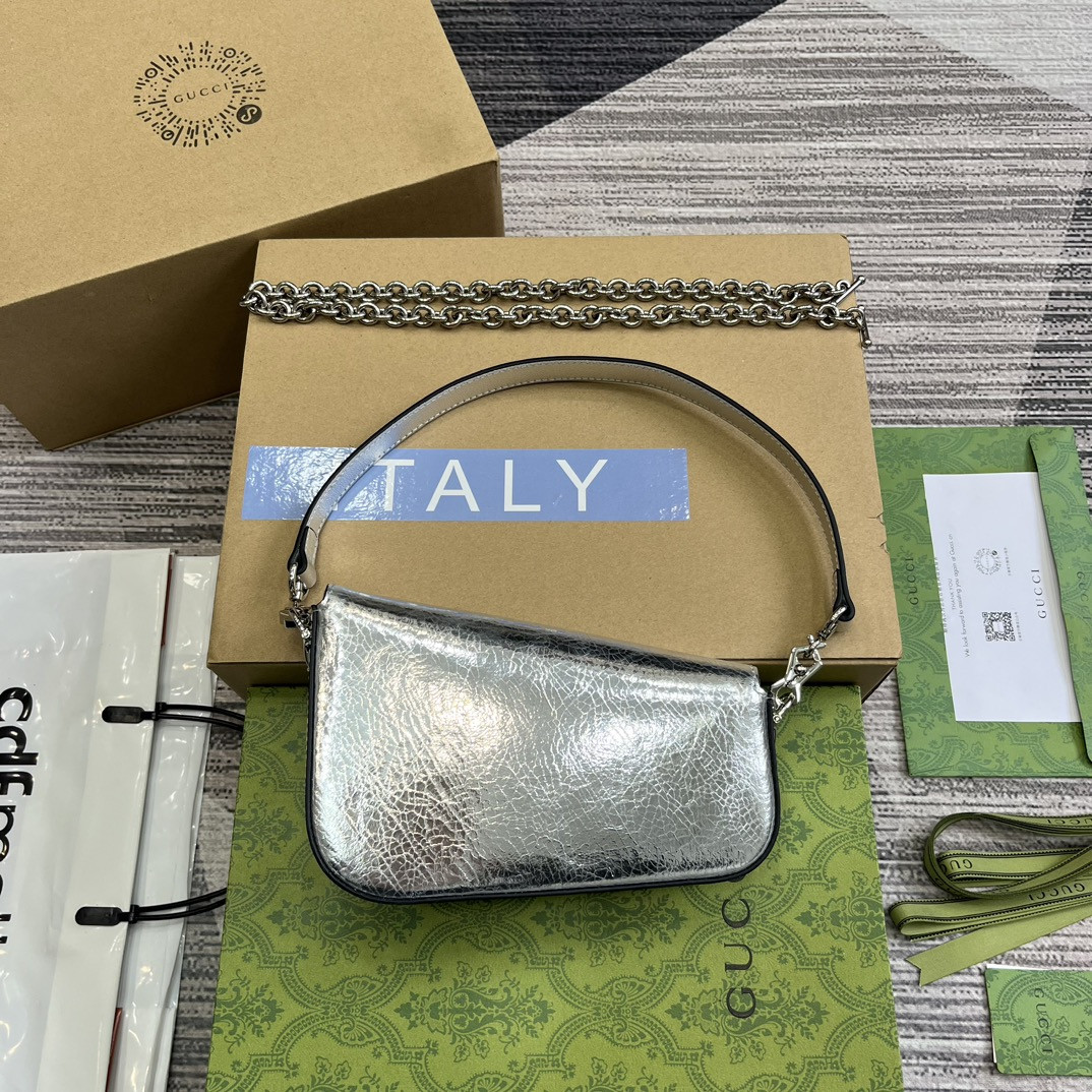 GUCCI HORSEBIT 1955 MINI SHOULDER BAG SILVER 7.7"W x 5-3.1"H x 2.4-1.2"D