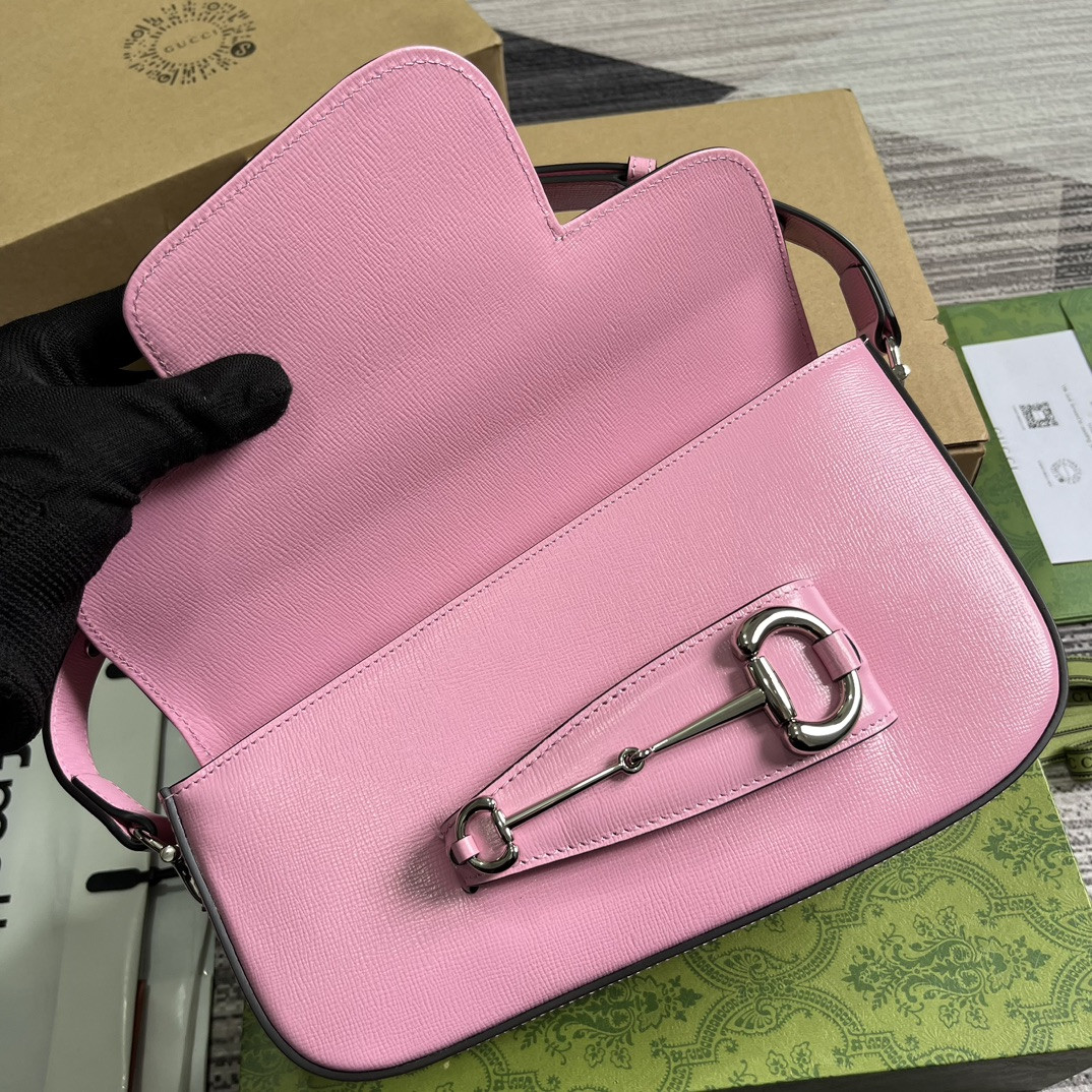 GUCCI HORSEBIT 1955 SMALL SHOULDER BAG pink 10.4"W x 6.7-4.1"H x 3.1-1.6"D