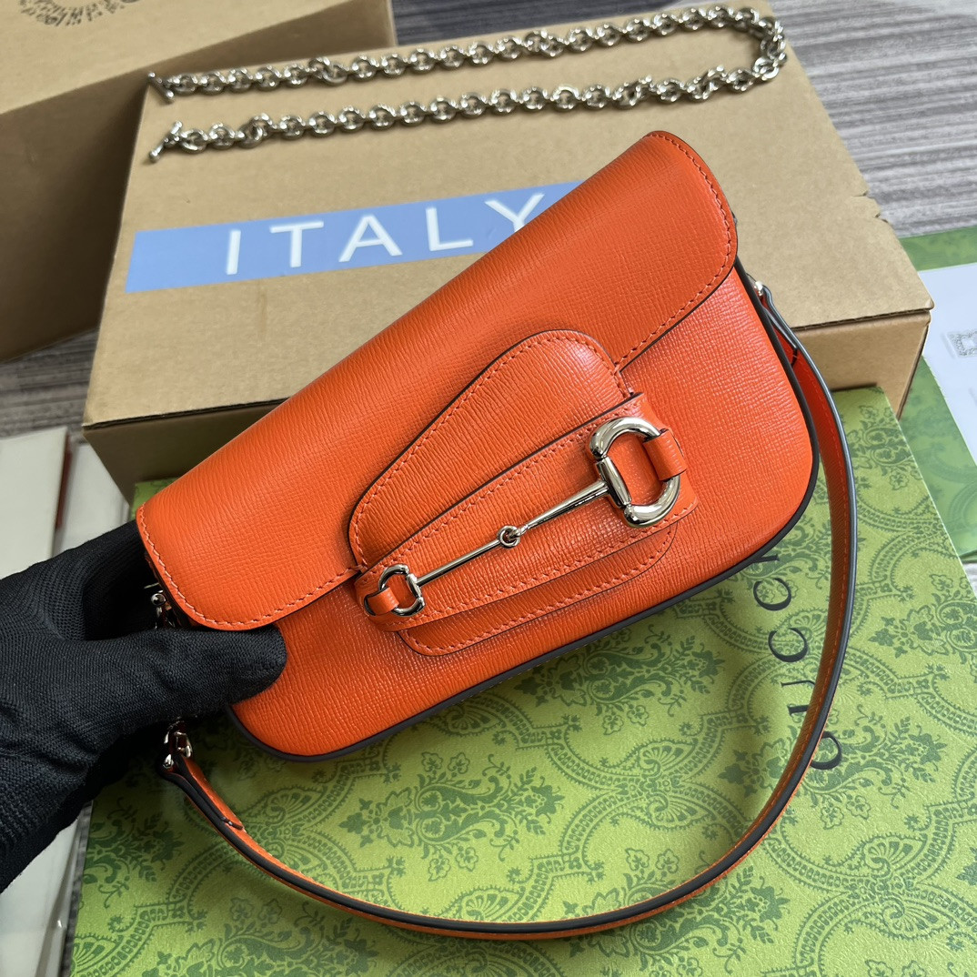 GUCCI HORSEBIT 1955 MINI SHOULDER BAG ORANGE 7.7"W x 5-3.1"H x 2.4-1.2"D