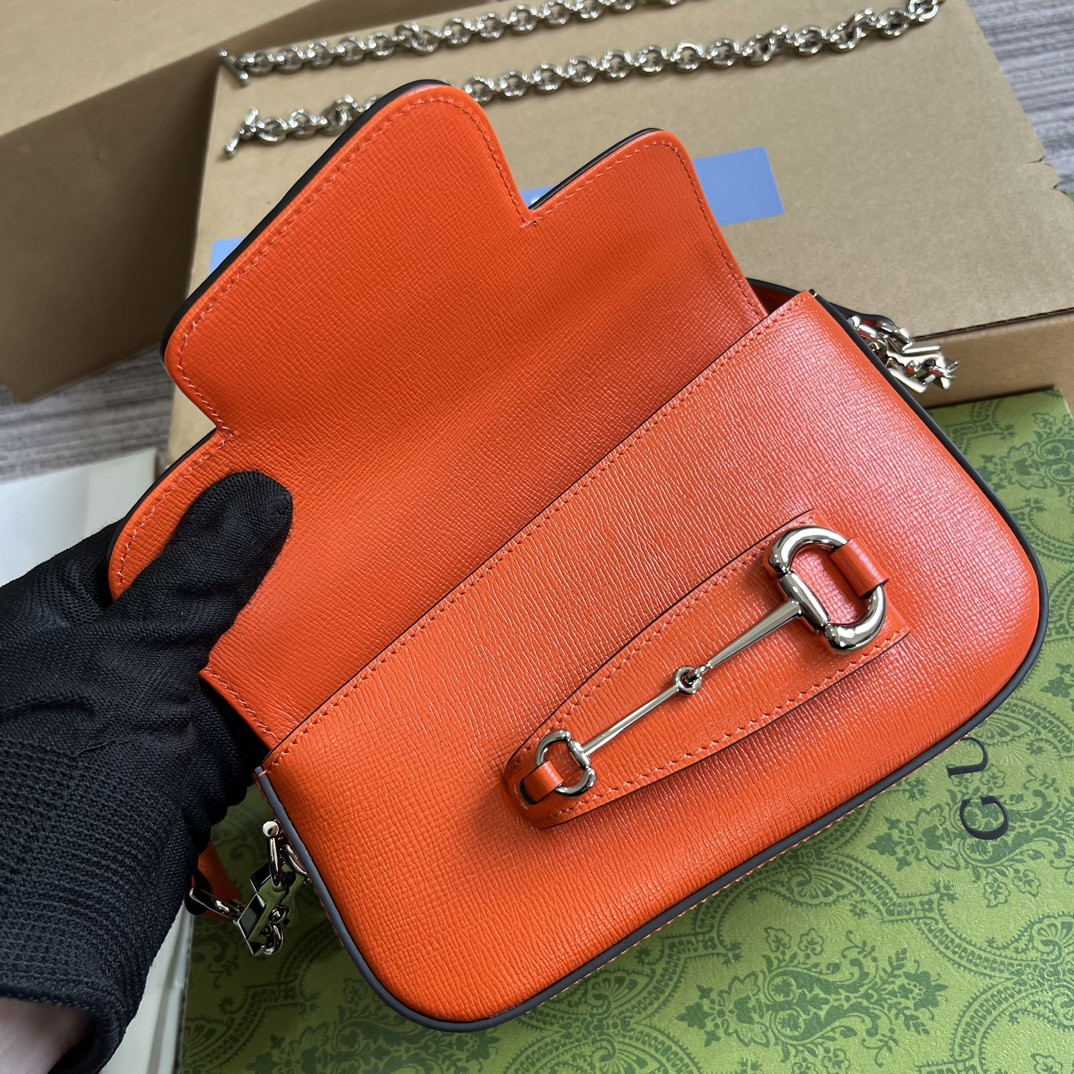GUCCI HORSEBIT 1955 MINI SHOULDER BAG ORANGE 7.7"W x 5-3.1"H x 2.4-1.2"D