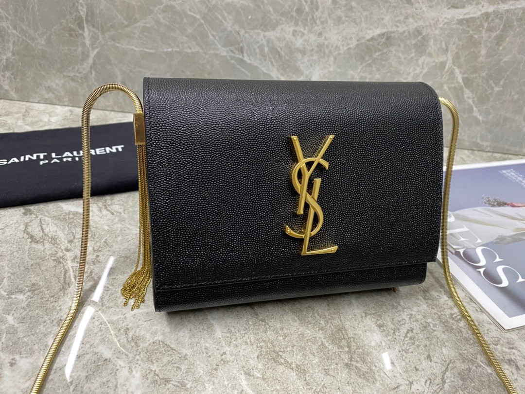 YSL KATE MEDIUM  IN GRAIN DE POUDRE EMBOSSED LEATHER 9.4 X 5.7 X 2.1 INCHES