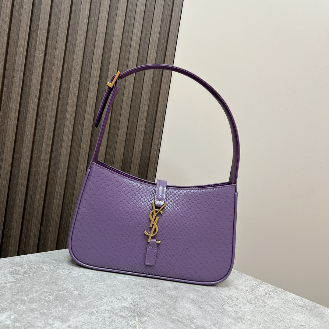 YSL LE 5 À 7 IN CROCODILE-EMBOSSED LEATHER purple 9 X 6.3 X 2.5 INCHES