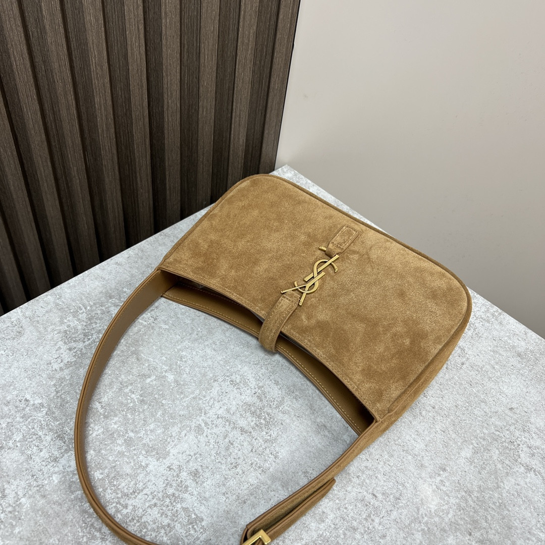 YSL LE 5 À 7 IN SUEDE BROWN 9 X 6.3 X 2.5 INCHES