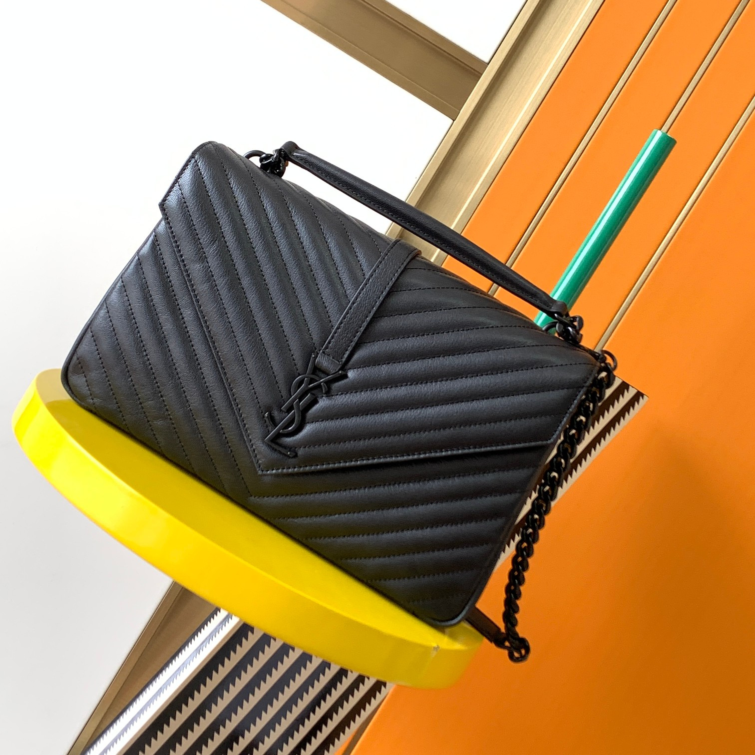 YSL COLLEGE LARGE IN QUILTED LEATHER BLACK 32X21X8 CM