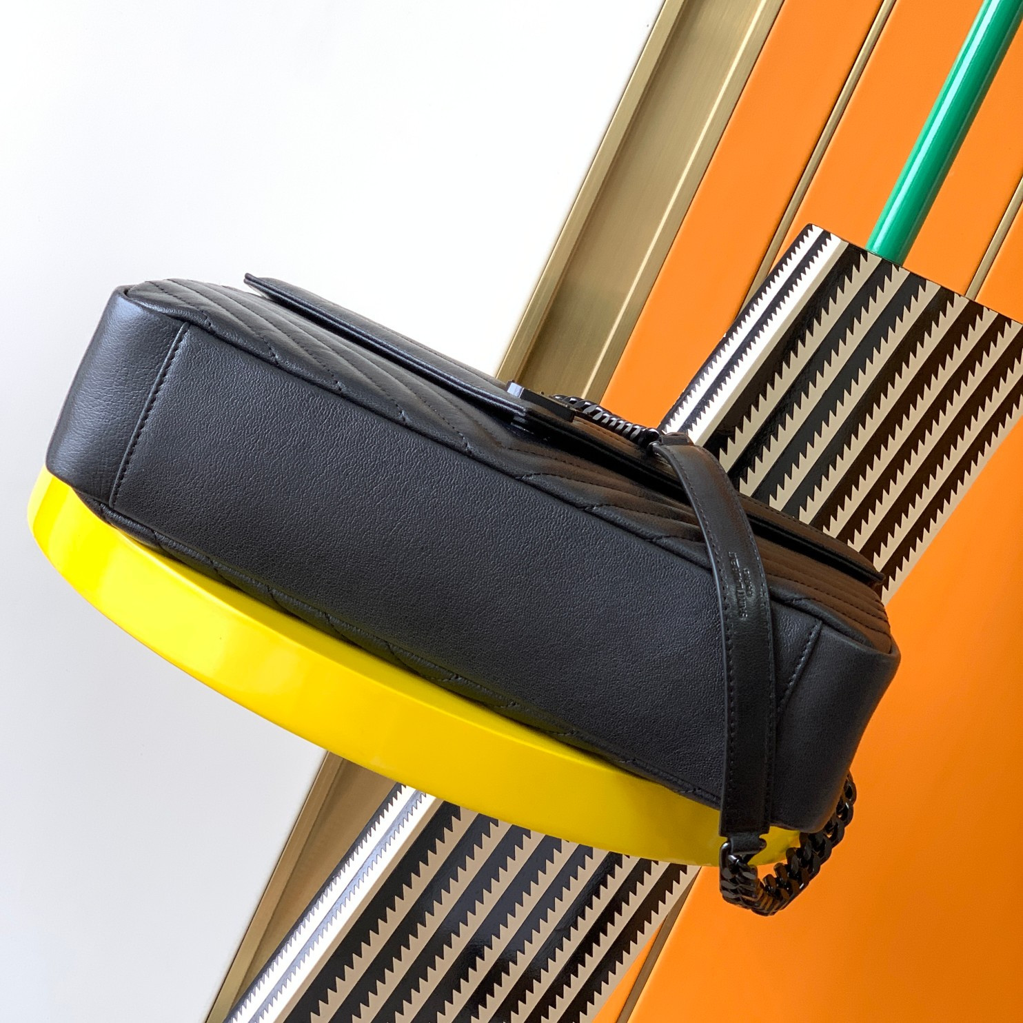 YSL COLLEGE MEDIUM IN QUILTED LEATHER ALL BLACK 9.4 X 6.6 X 2.5 INCHES