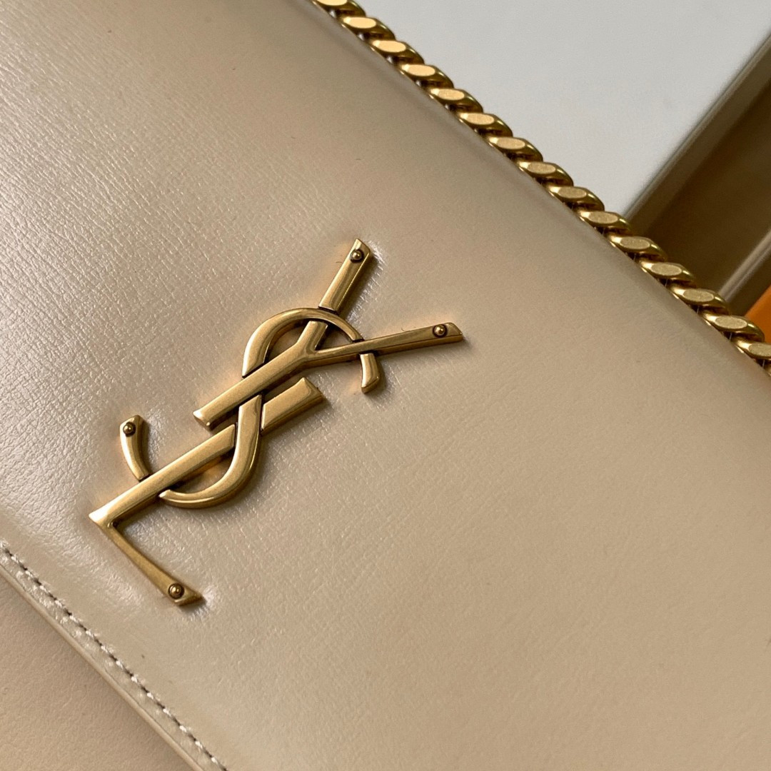 YSL SUNSET MEDIUM IN COATED-BARK LEATHER BEIGE 8 X 6.2 X 2.5 INCHES