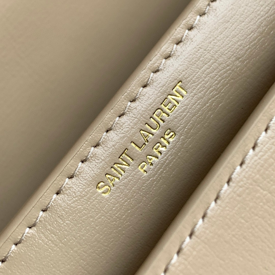 YSL SUNSET MEDIUM IN COATED-BARK LEATHER BEIGE 8 X 6.2 X 2.5 INCHES
