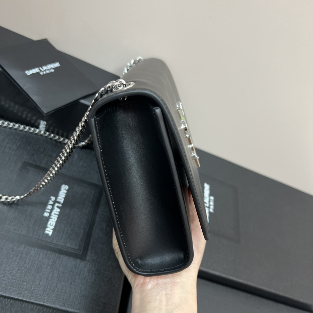 YSL KATE MEDIUM IN SMOOTH LEATHER BLACK SILVER 9.4 X 5.7 X 2.1 INCHES