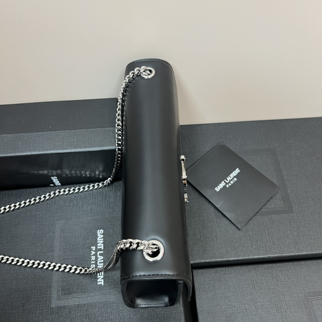 YSL KATE MEDIUM IN SMOOTH LEATHER BLACK SILVER 9.4 X 5.7 X 2.1 INCHES