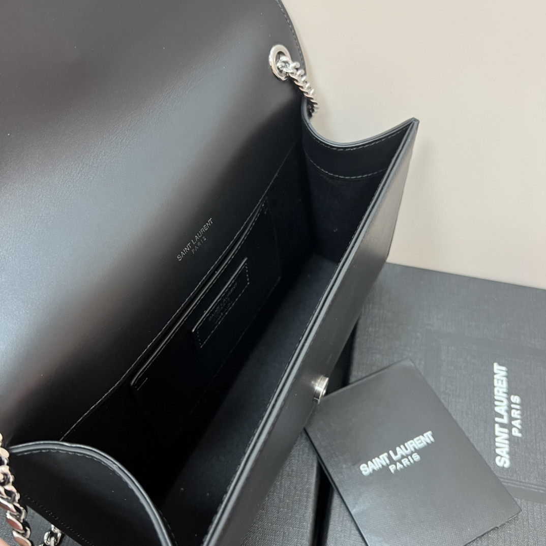 YSL KATE MEDIUM IN SMOOTH LEATHER BLACK SILVER 9.4 X 5.7 X 2.1 INCHES