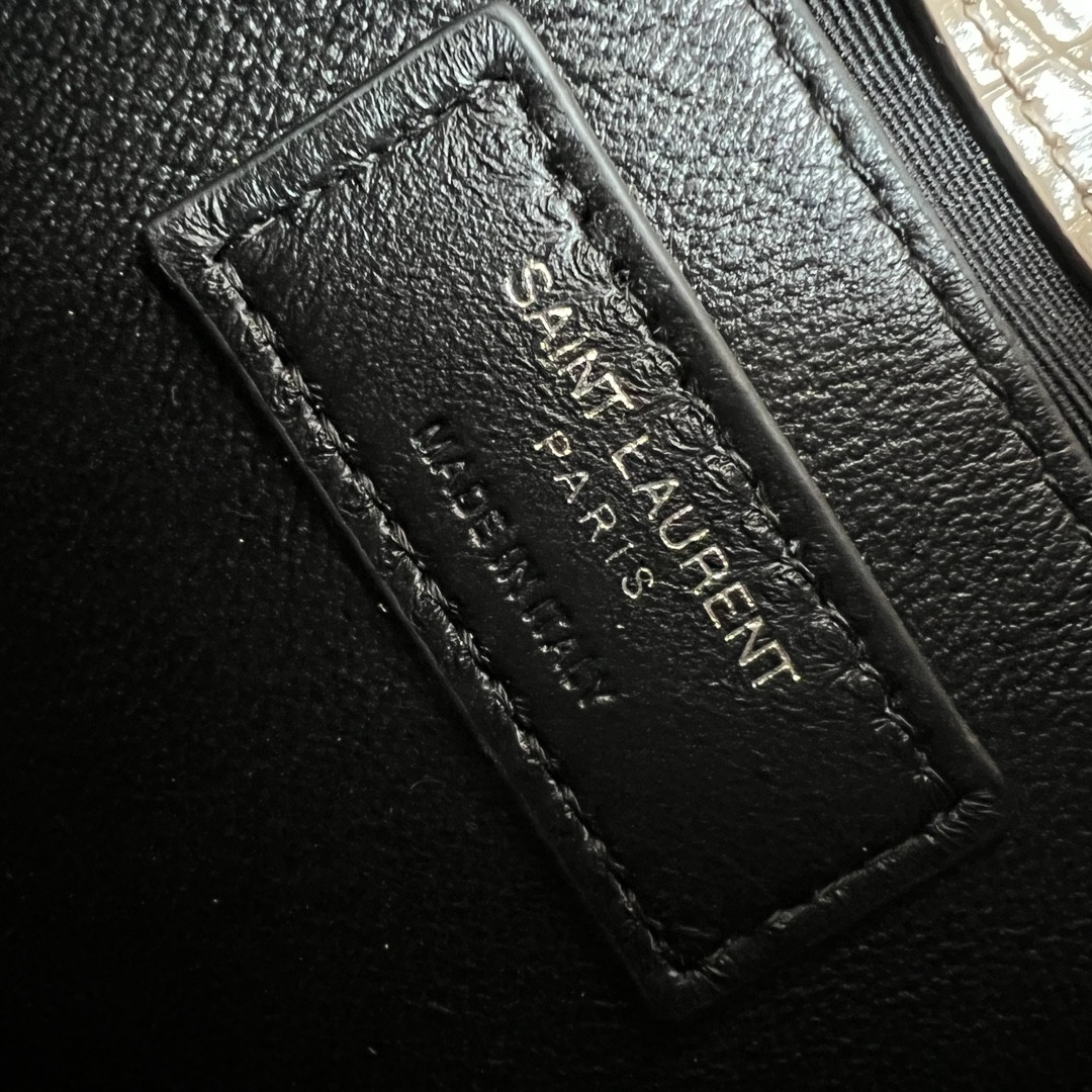 YSL KATE MEDIUM TASSEL IN CROCODILE-EMBOSSED LEATHER BEIGE 9.4 X 5.7 X 2.1 INCHES