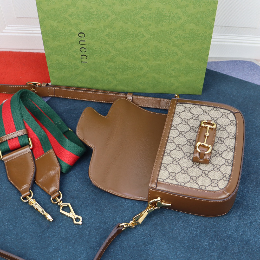 GUCCI HORSEBIT 1955 MINI BAG Beige and ebony 8.1"W x 5.7"H x 2"D