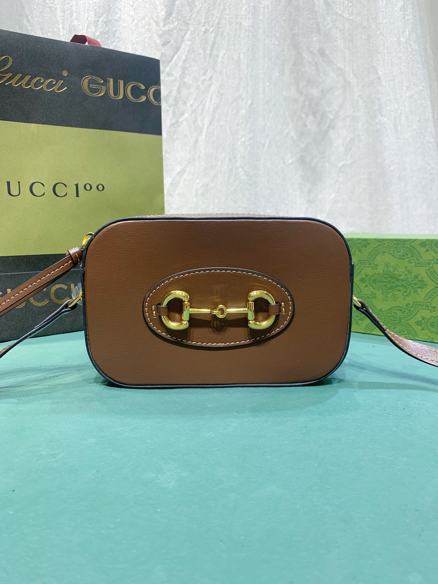 GUCCI HORSEBIT 1955 SMALL SHOULDER BAG BROWN 7.9"W x 5.1"H x 2.4"D
