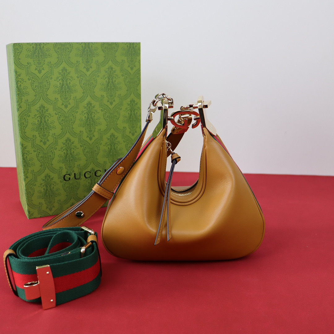 GUCCI ATTACHE SMALL SHOULDER BAG BROWN 9"W x 8.7"H x 2"D