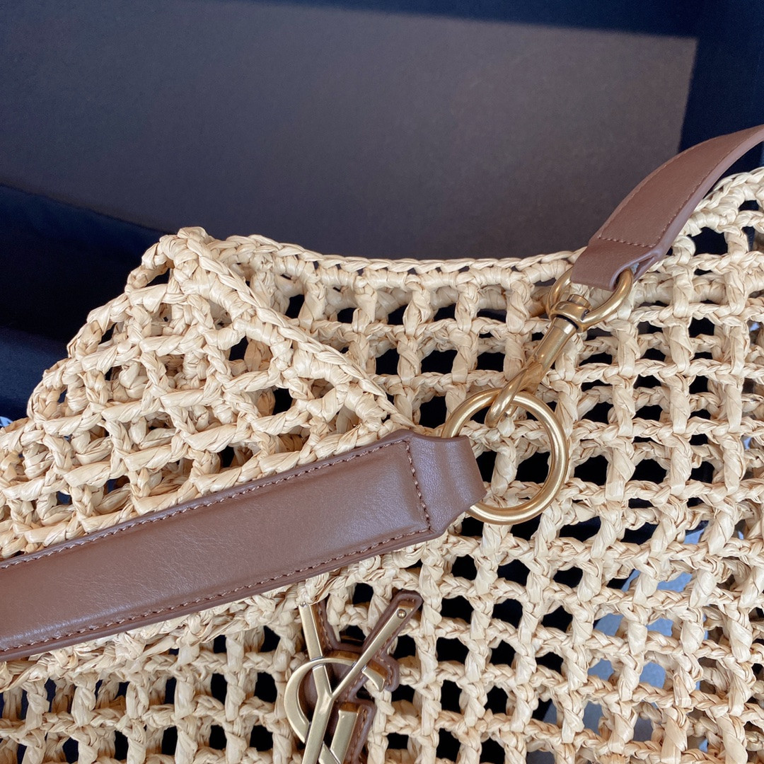 YSL OXALIS BAG IN RAFFIA MACRAMÉ  Color Natural 14.6X15.7X1.2INCHES