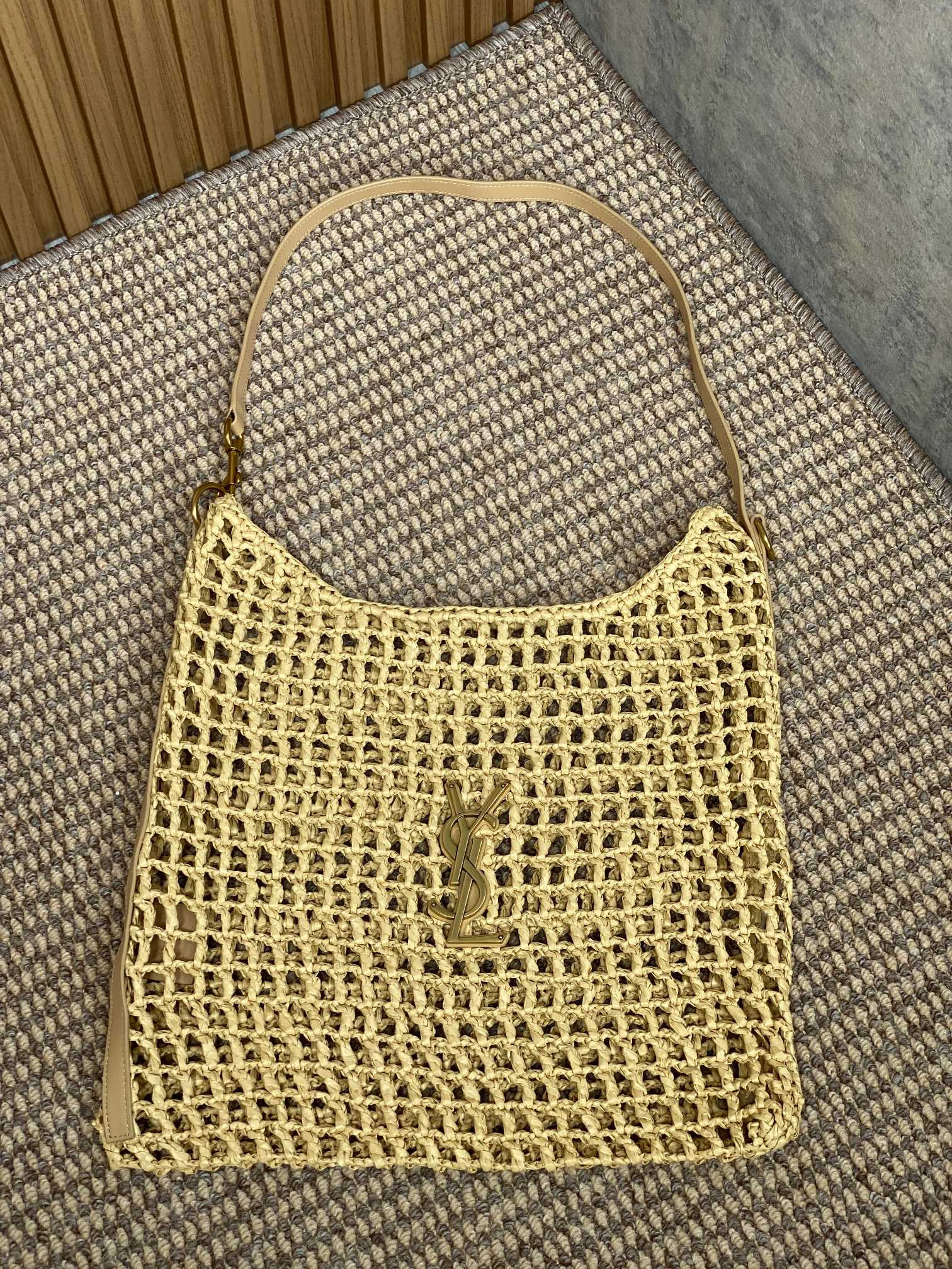 YSL OXALIS BAG IN RAFFIA MACRAMÉ  Color Natural 14.6X15.7X1.2INCHES