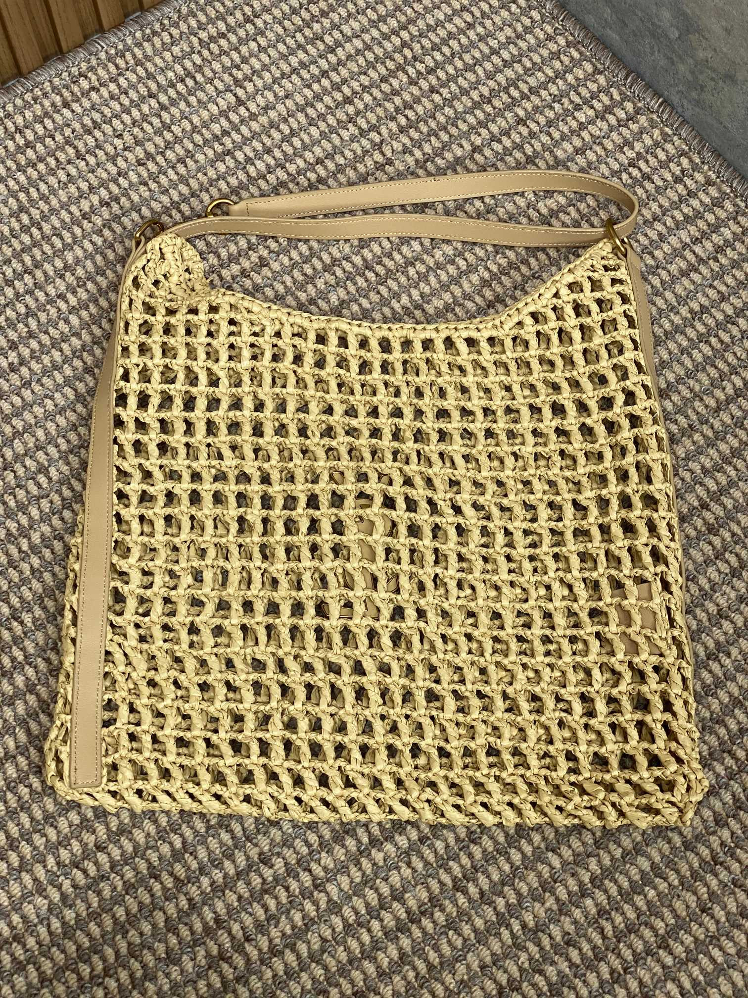YSL OXALIS BAG IN RAFFIA MACRAMÉ  Color Natural 14.6X15.7X1.2INCHES