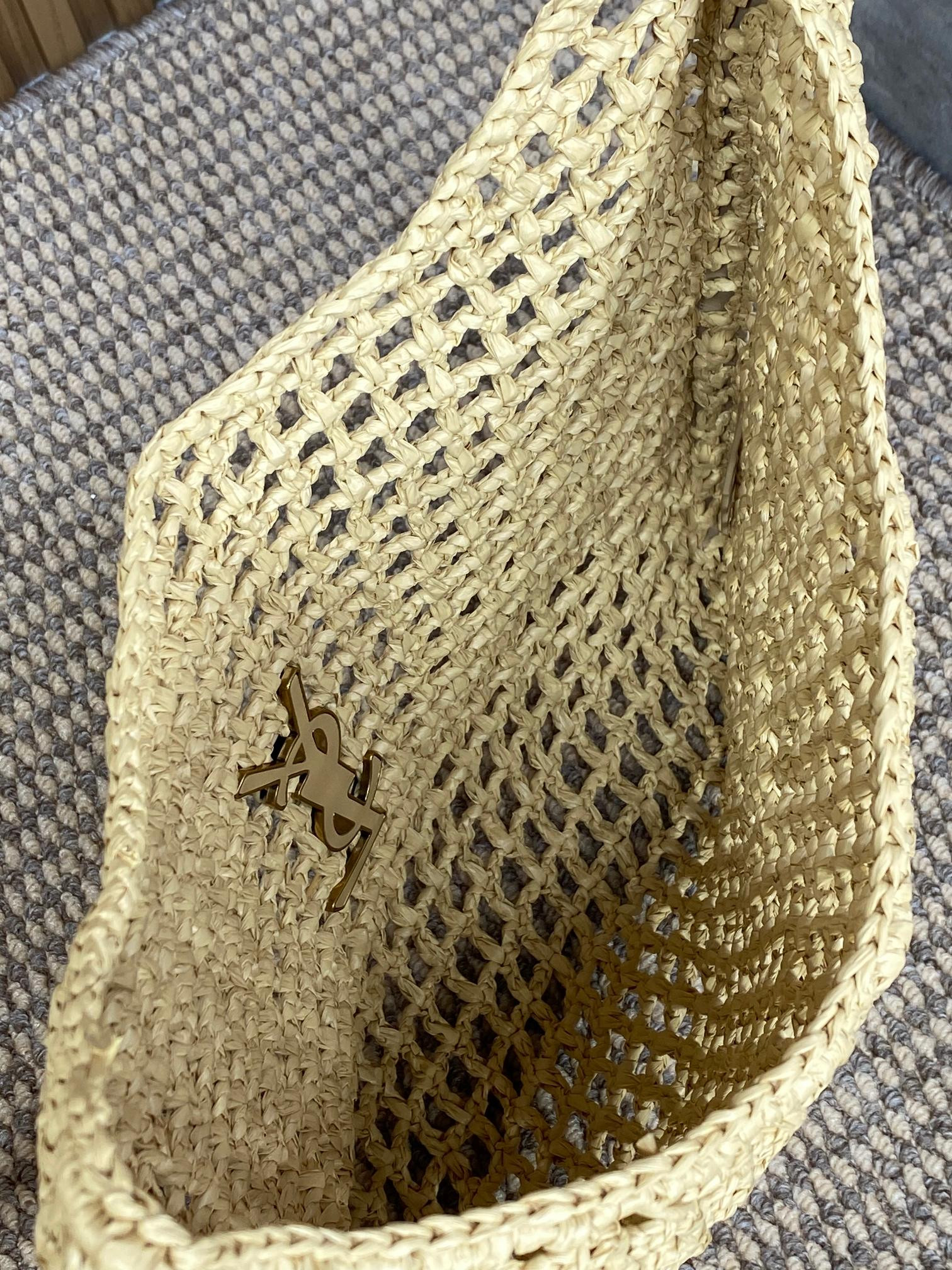YSL OXALIS BAG IN RAFFIA MACRAMÉ  Color Natural 14.6X15.7X1.2INCHES