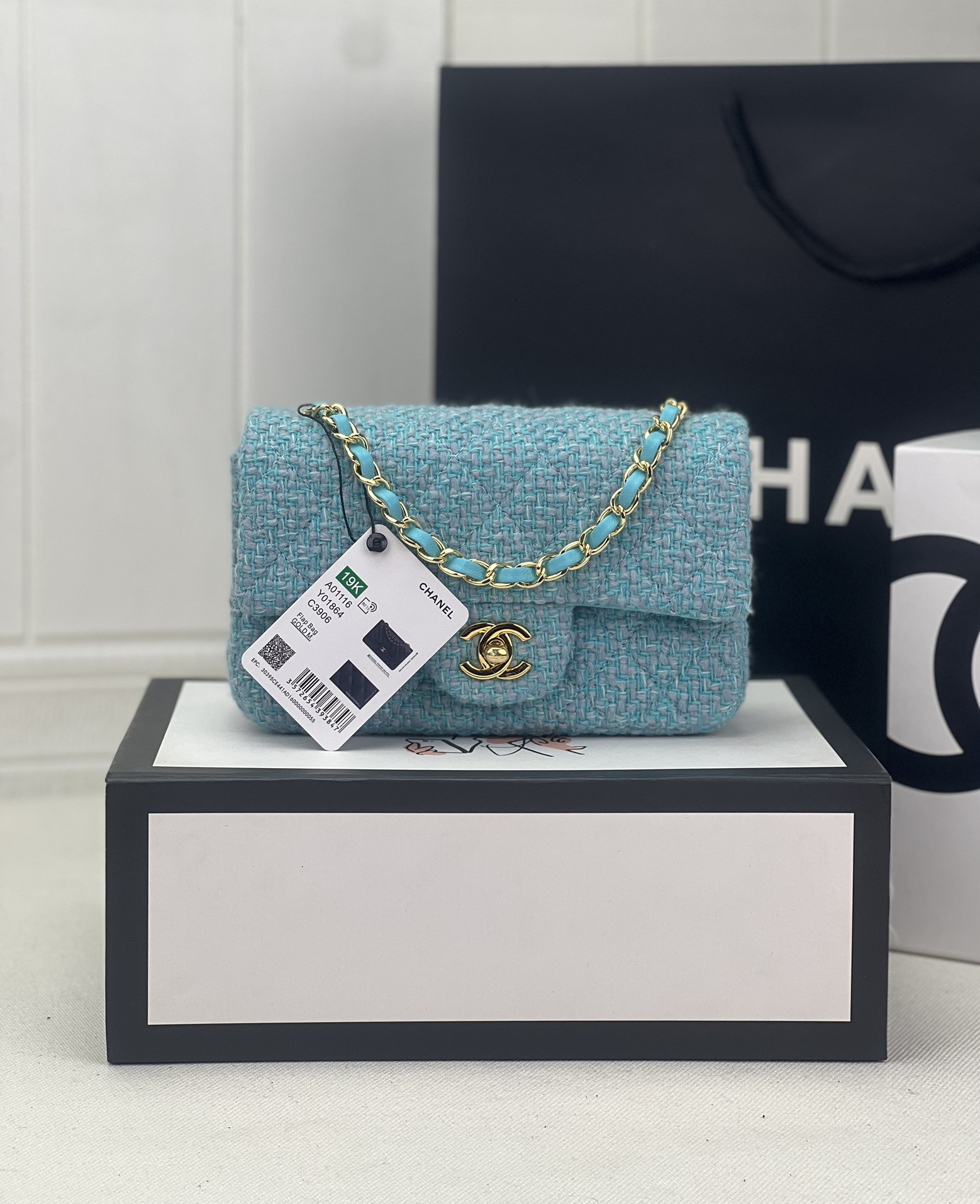 CHANEL MINI CLASSIC 11.12 HANDBAG Tweed & Gold-Tone Metal 4.7 × 7.8 × 2.3 in