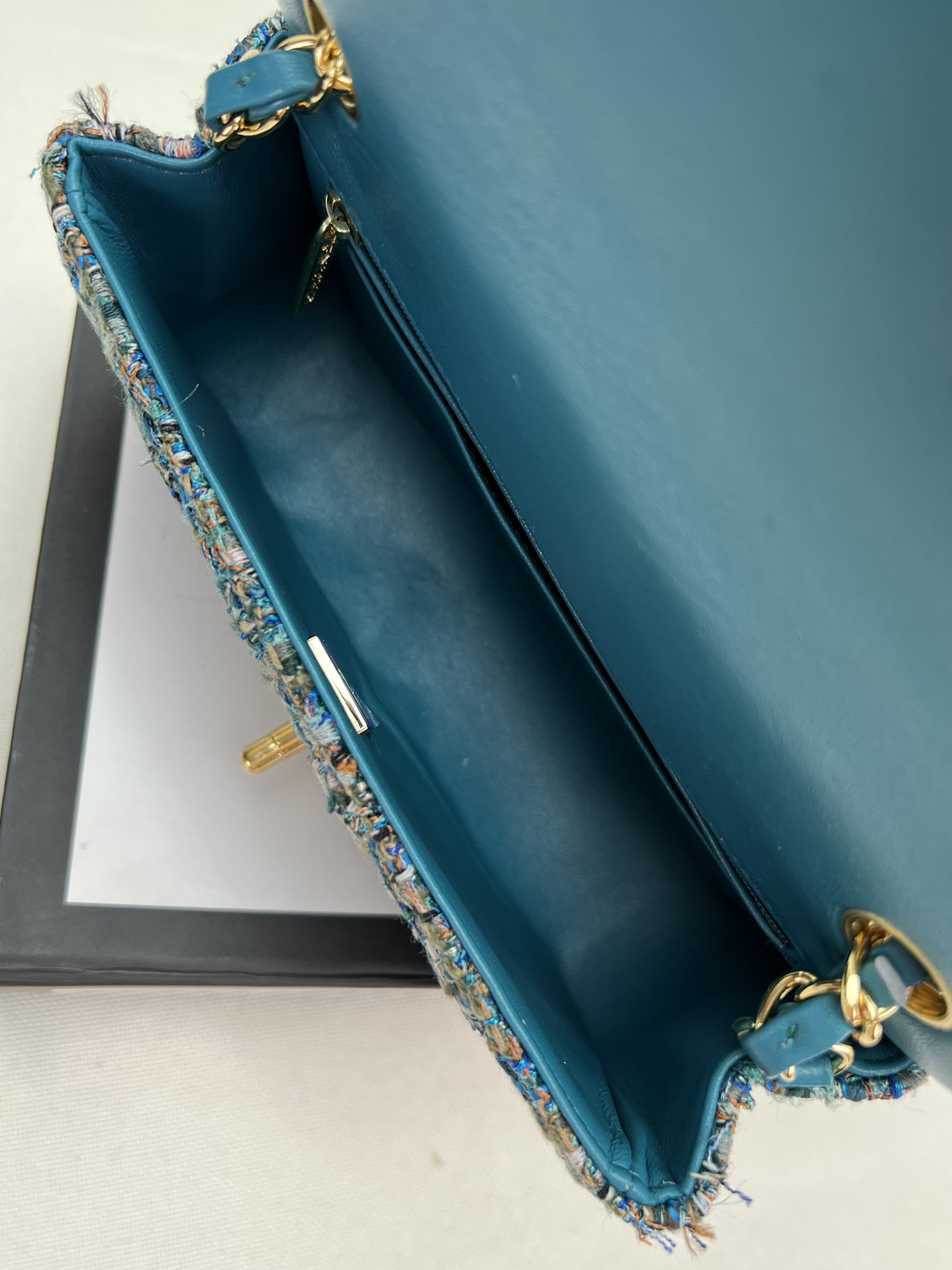 CHANEL MINI CLASSIC 11.12 HANDBAG Tweed & Gold-Tone Metal 4.7 × 7.8 × 2.3 in