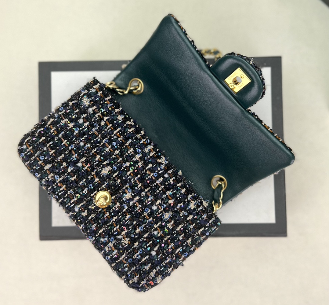 CHANEL MINI CLASSIC 11.12 HANDBAG Tweed & Gold-Tone Metal 4.7 × 7.8 × 2.3 in