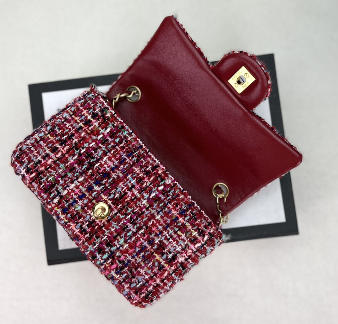 CHANEL MINI CLASSIC 11.12 HANDBAG Tweed & Gold-Tone Metal 4.7 × 7.8 × 2.3 in