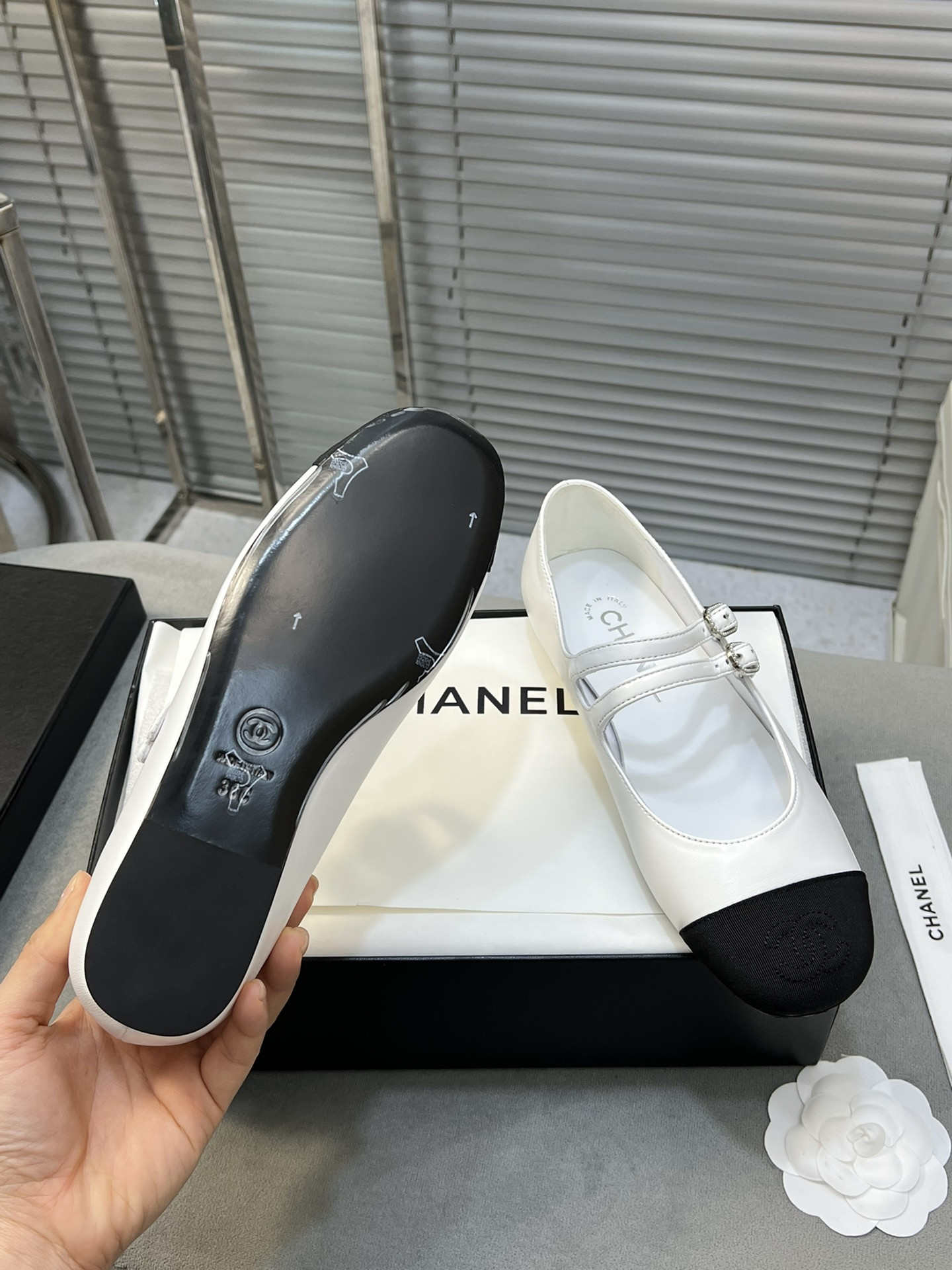 UA CHANEL MARY JANES Lambskin & Grosgrain