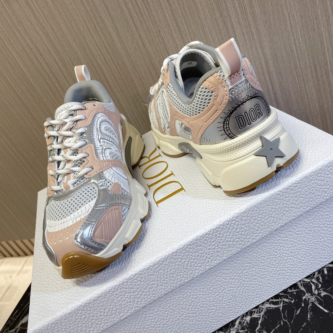 UA Dior Chrono Sneaker White Mesh with Nude and Silver-Tone