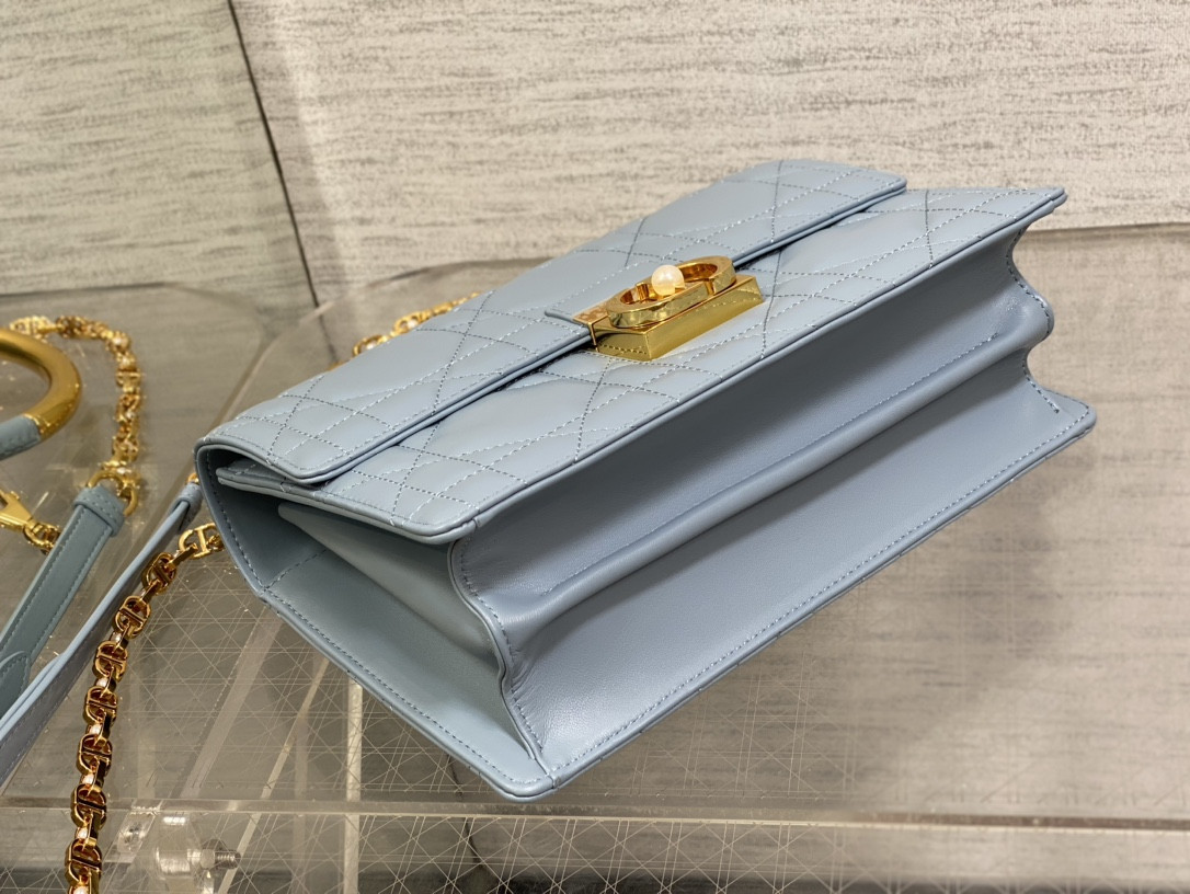 Dior Medium Dior Ange Bag Blue Latte Macrocannage Calfskin 26 x 17 x 9 cm