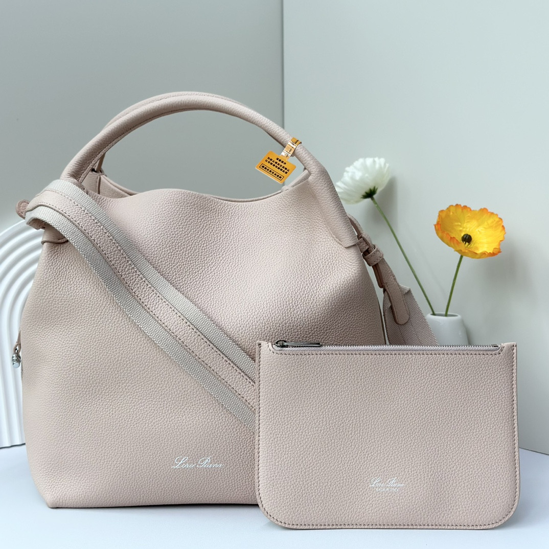 Loro Piana Large Bale Bag Grained Calfskin 24 x 20 x 27 cm