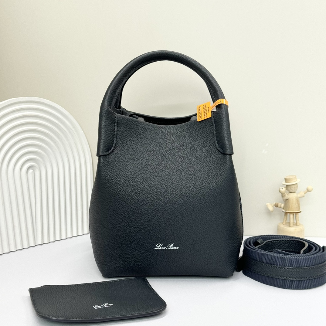 Loro Piana Small Bale Bag Black Grained Calfskin 17 x 17 x 21 cm