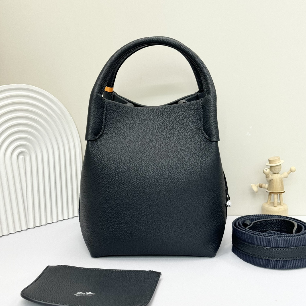 Loro Piana Small Bale Bag Black Grained Calfskin 17 x 17 x 21 cm