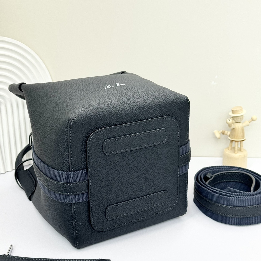 Loro Piana Small Bale Bag Black Grained Calfskin 17 x 17 x 21 cm