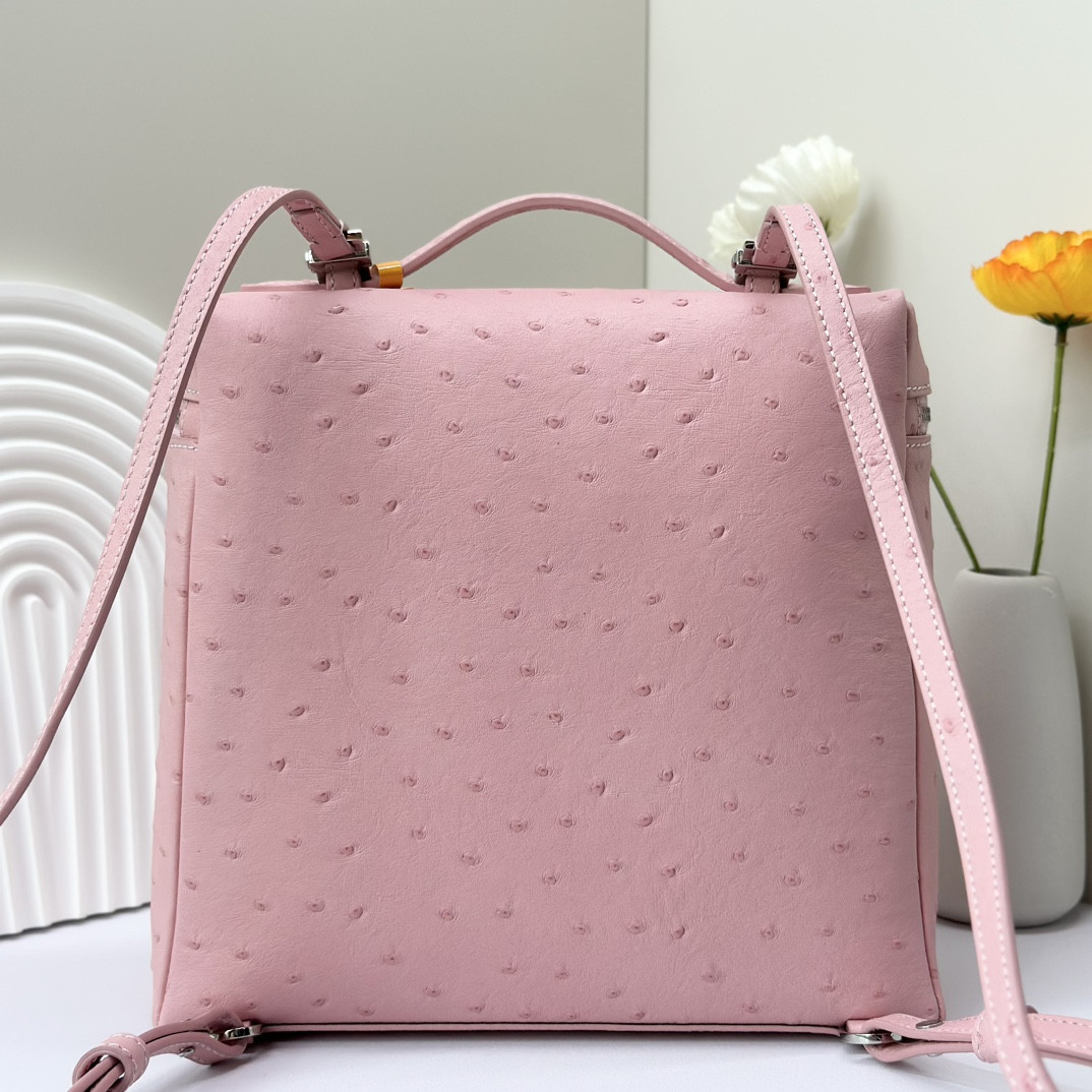 Loro Piana Extra Pocket backpack L23.5 Ostrich-grained Leather 23 x 21 x 8 cm