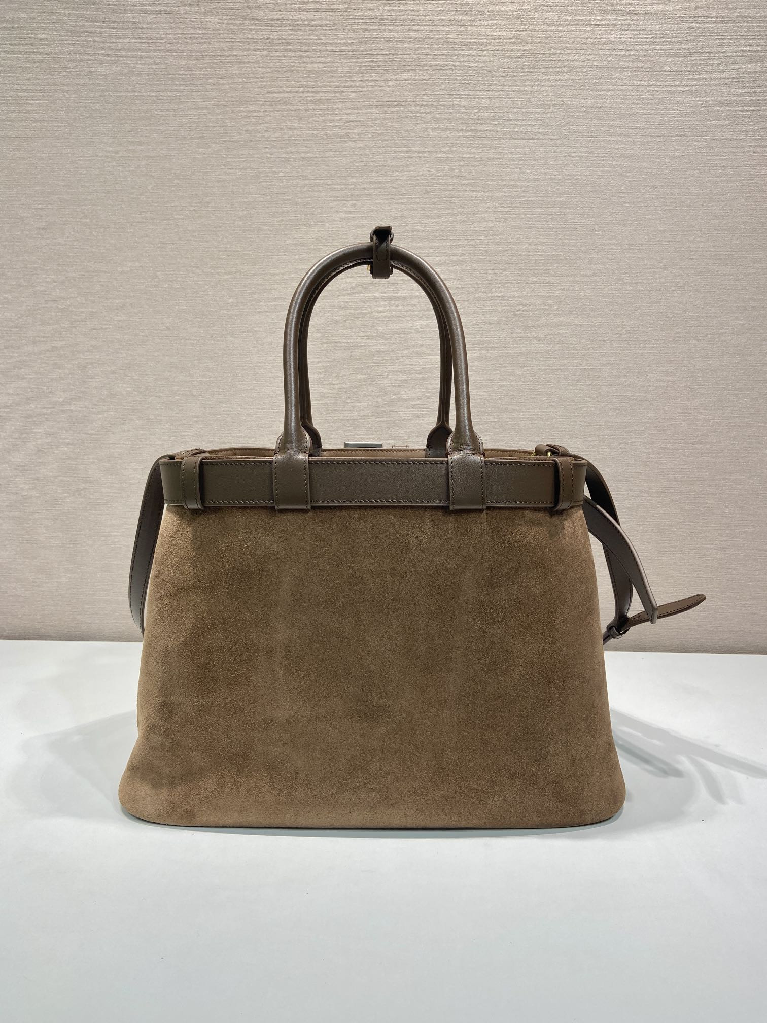 Prada Large Prada Buckle suede bag with belt 27.5x37.5x14cm