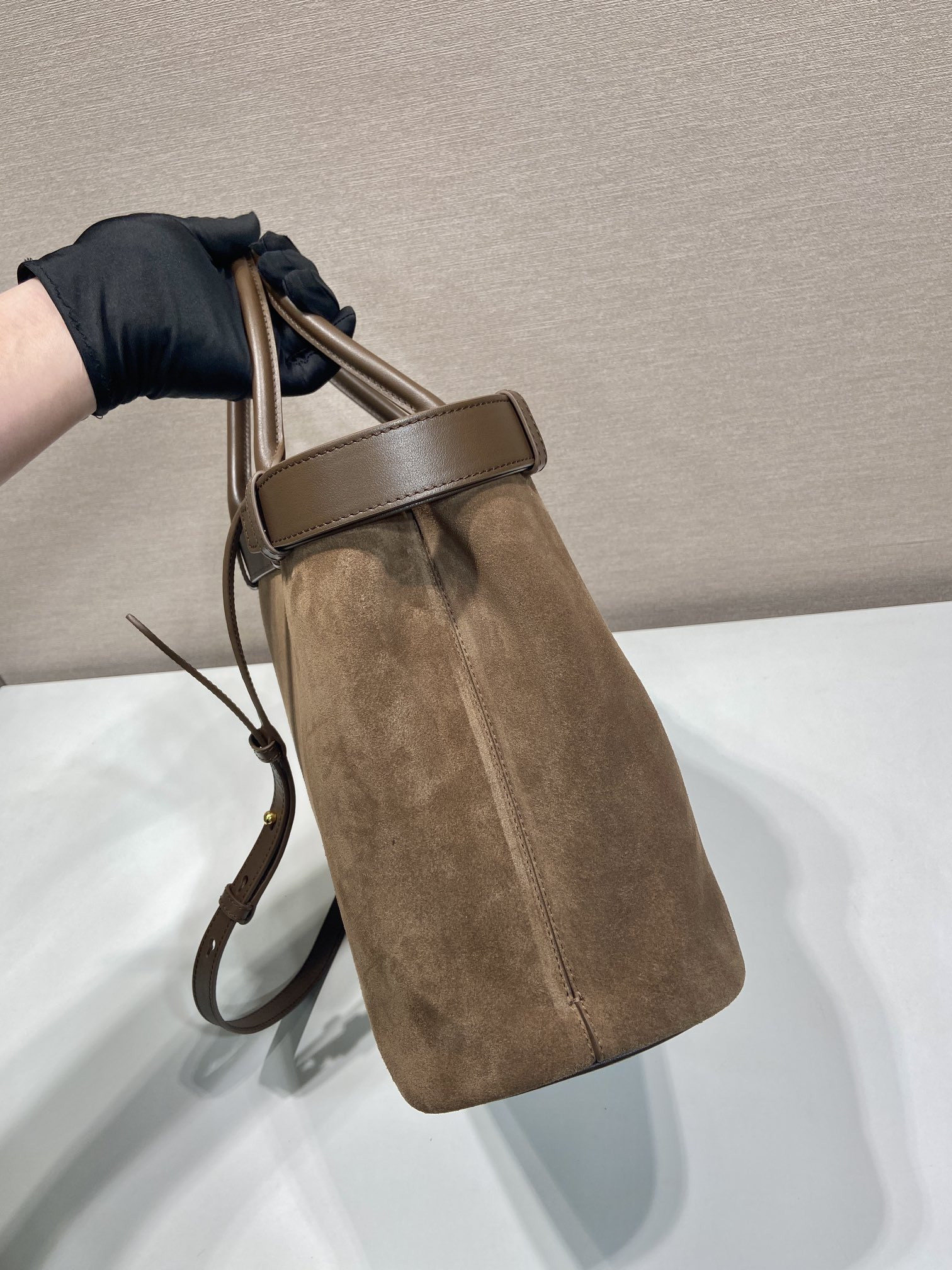 Prada Large Prada Buckle suede bag with belt 27.5x37.5x14cm