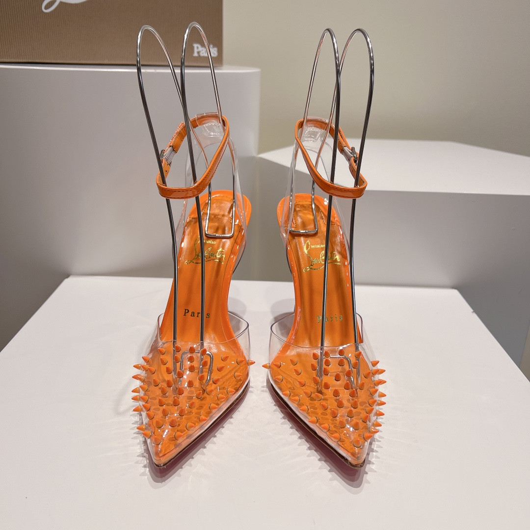 UA Christian Louboutin CL pointed toe high-heeled transparent studded sandals
