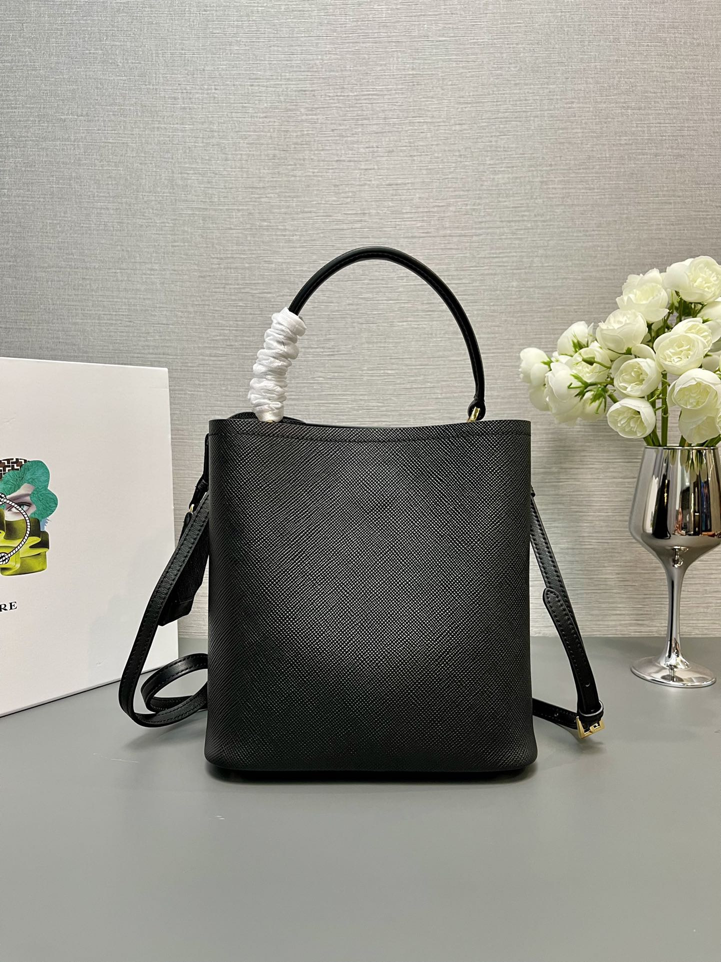 Prada Medium Saffiano Leather Prada Panier Bag 22.5x 21.5x13cm