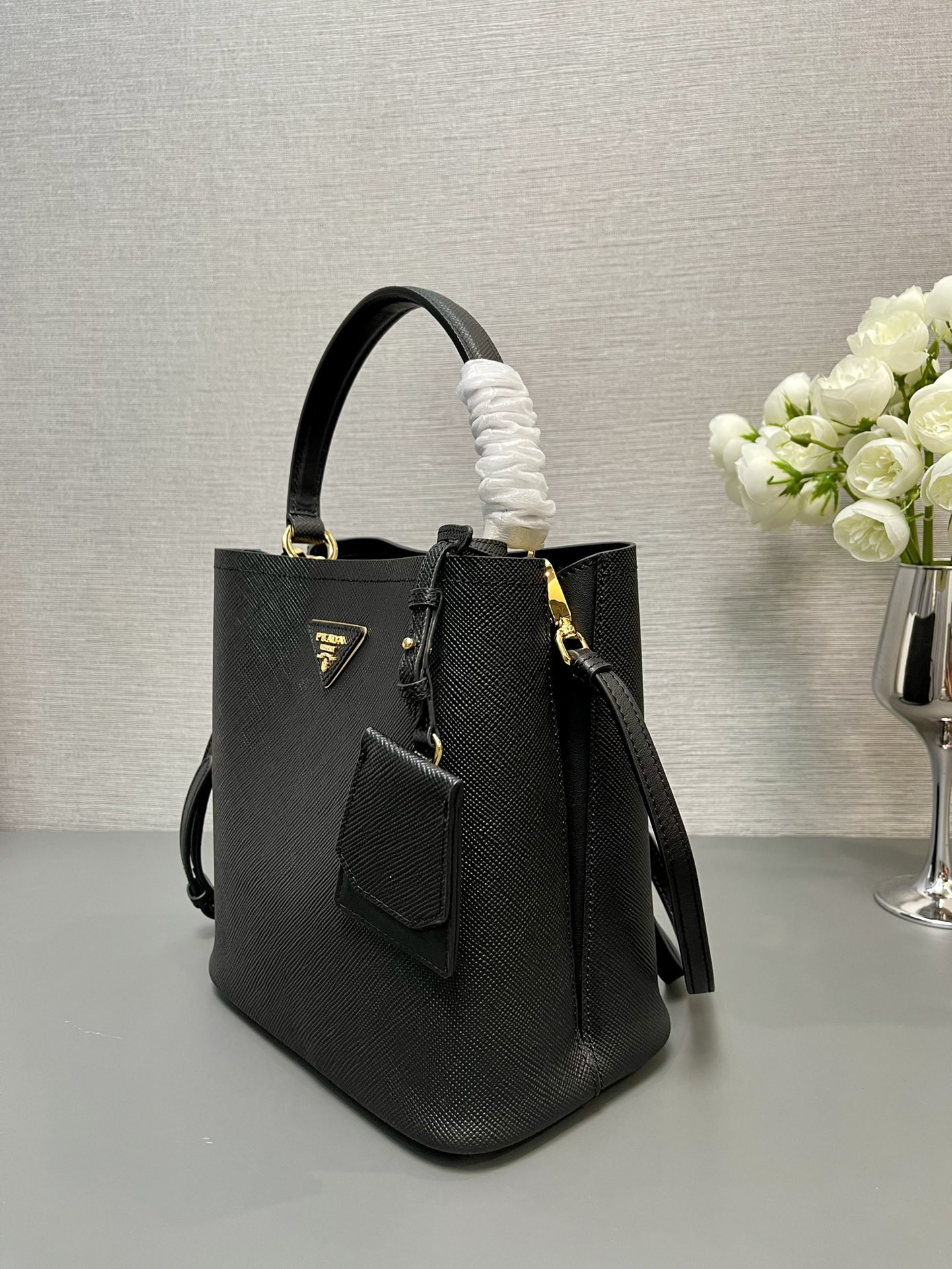 Prada Medium Saffiano Leather Prada Panier Bag 22.5x 21.5x13cm