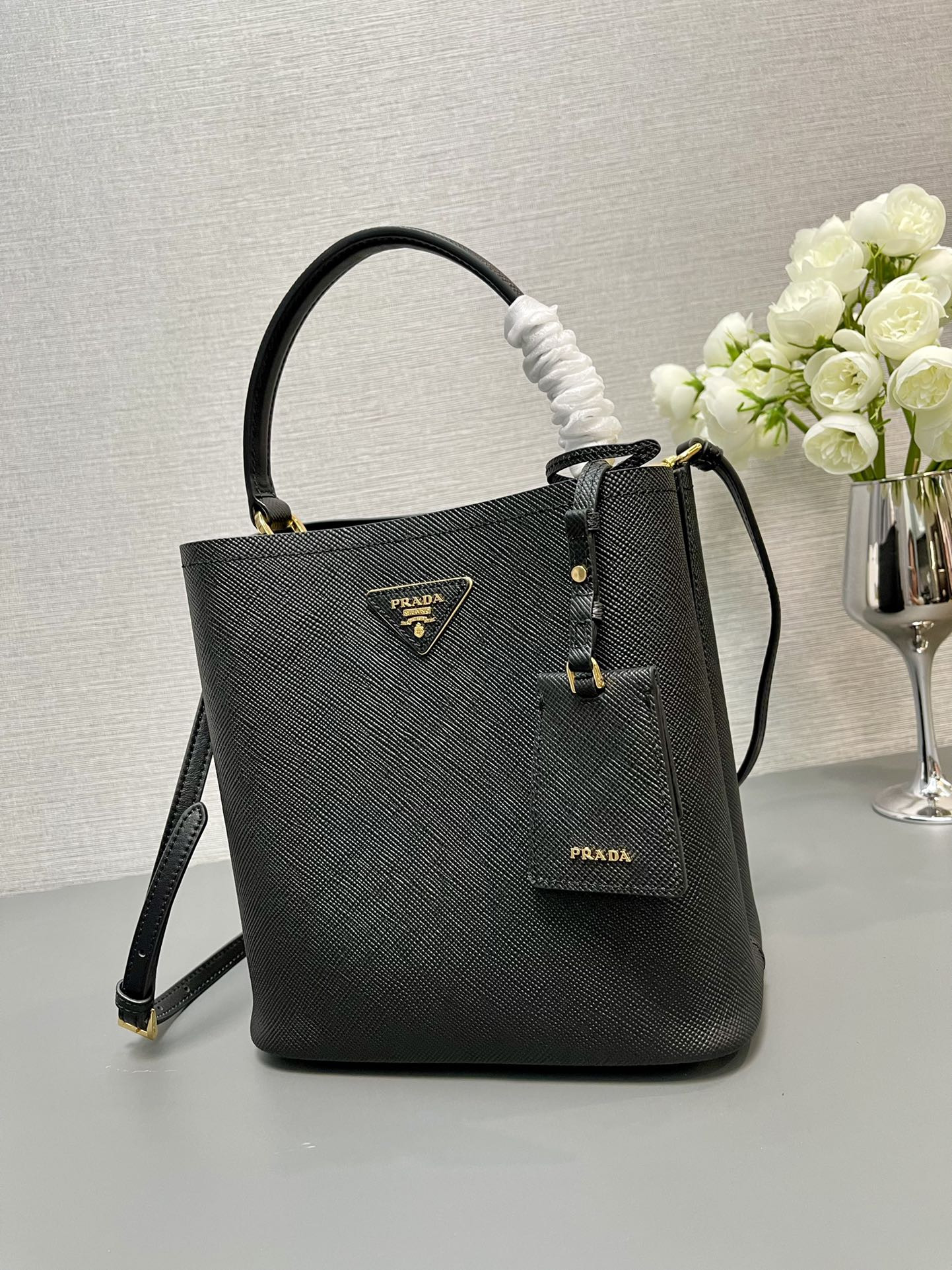 Prada Medium Saffiano Leather Prada Panier Bag 22.5x 21.5x13cm