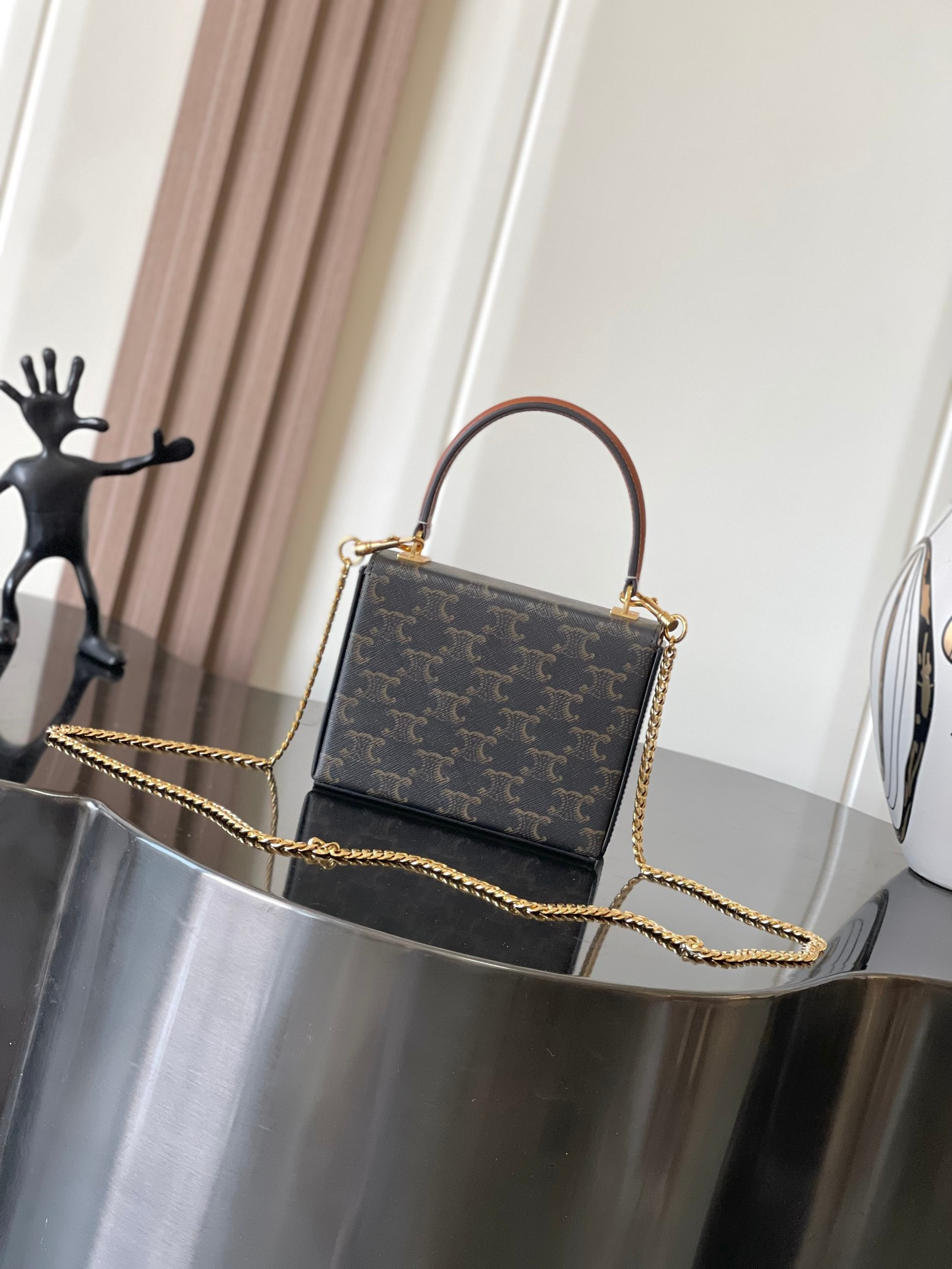 Celine SMALL BOX BLANDINE in Triomphe Canvas and Calfskin 16x12x4cm