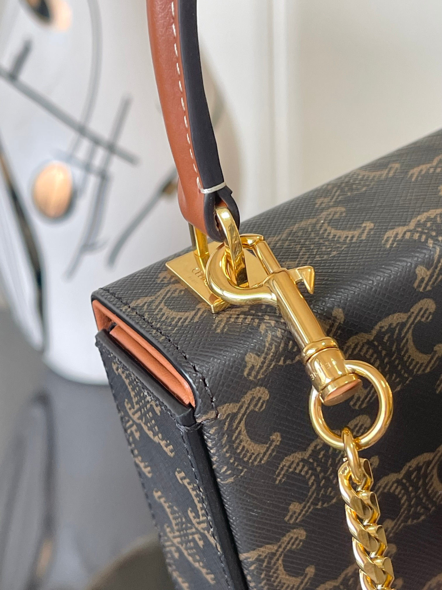 Celine SMALL BOX BLANDINE in Triomphe Canvas and Calfskin 16x12x4cm