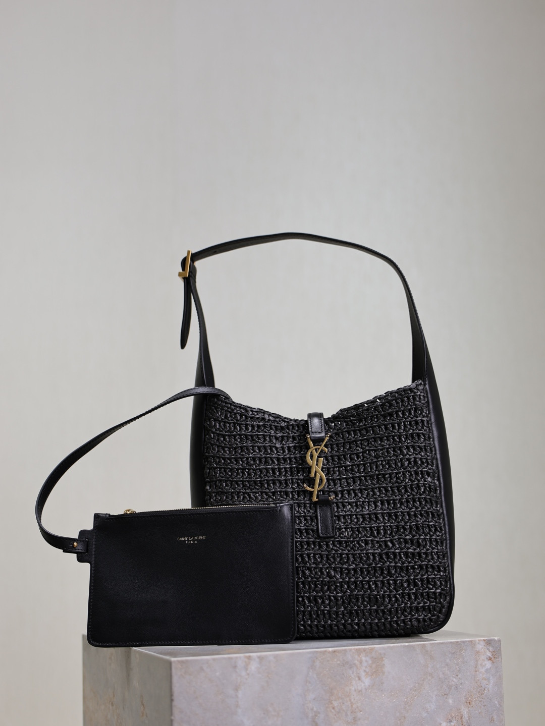 YSL LE 5 À 7 Soft Small (Raffia/Leather) 22x22x7-9cm