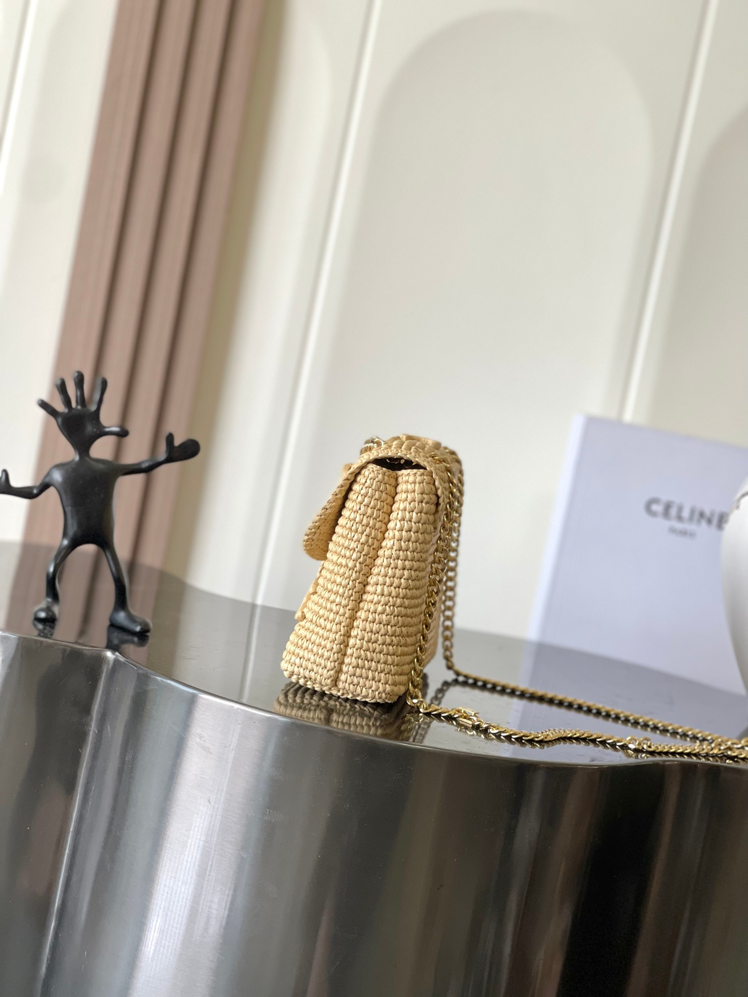 Celine Victoire Medium Bag IN RAFFIA WITH TRIOMPHE EMBROIDERIES 25x17x9cm