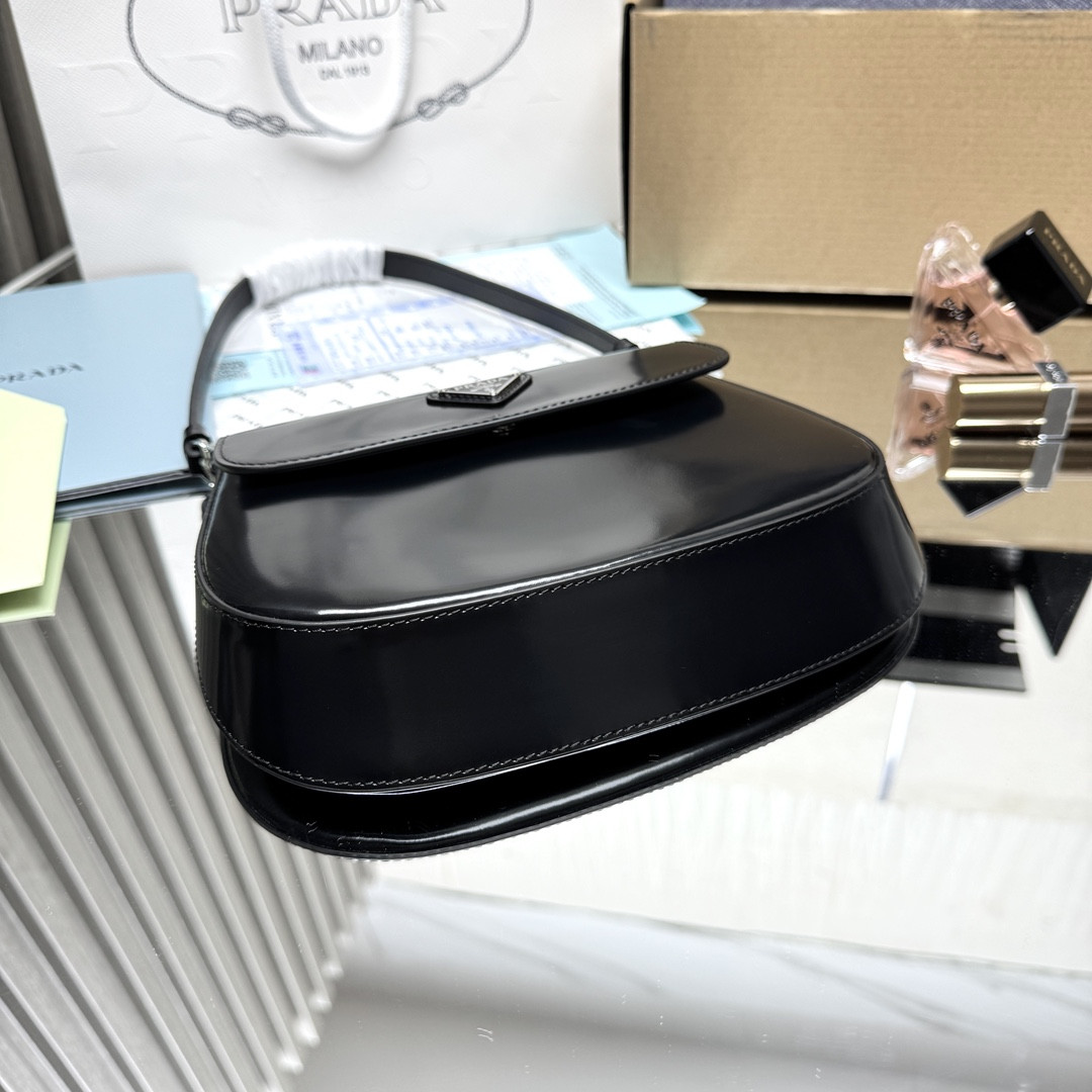 Prada Small Cleo brushed leather shoulder bag with flap 15.5x22x4cm