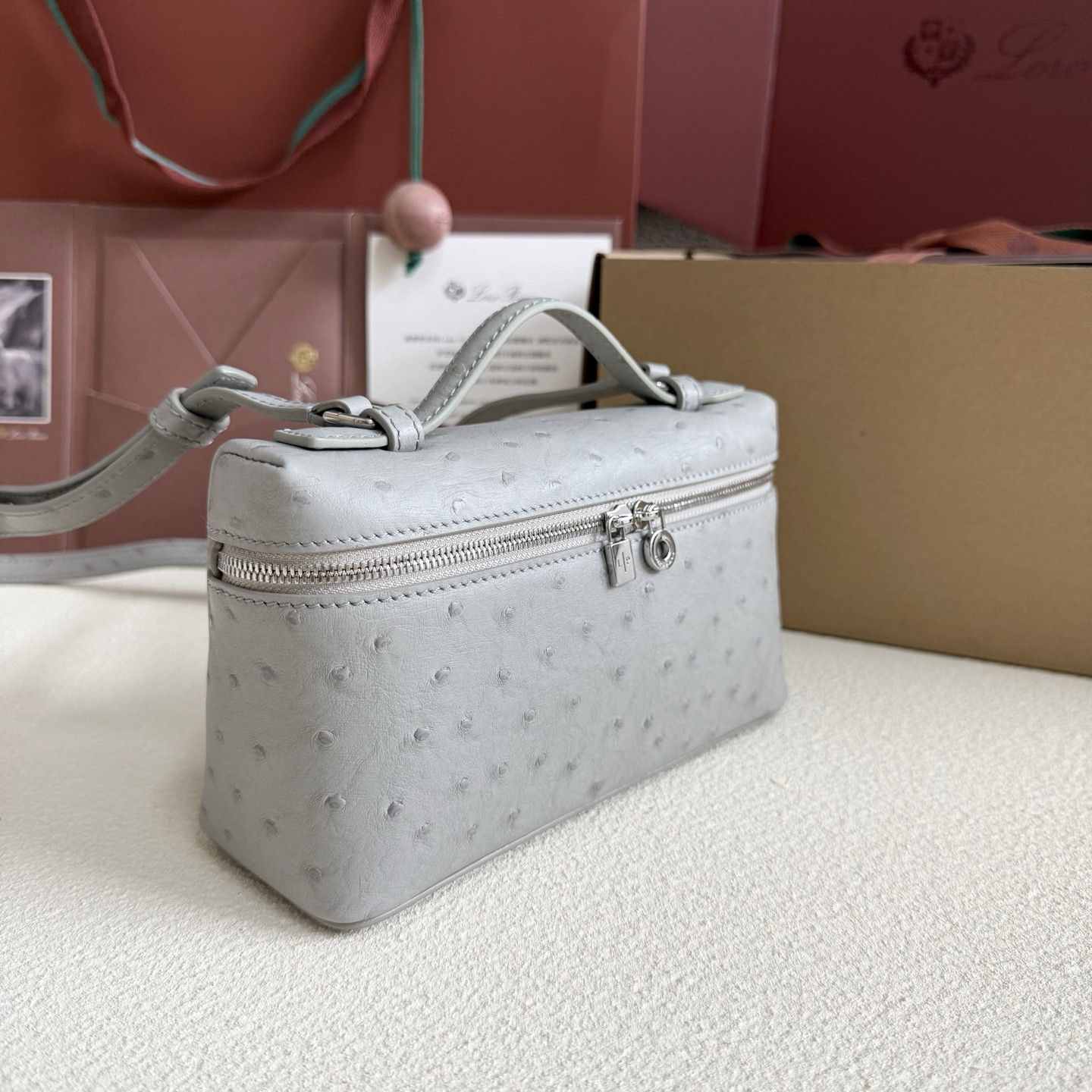 Loro Piana Extra Pocket L19 Ostrich-grained Leather 11 x 19 x 6.5 cm