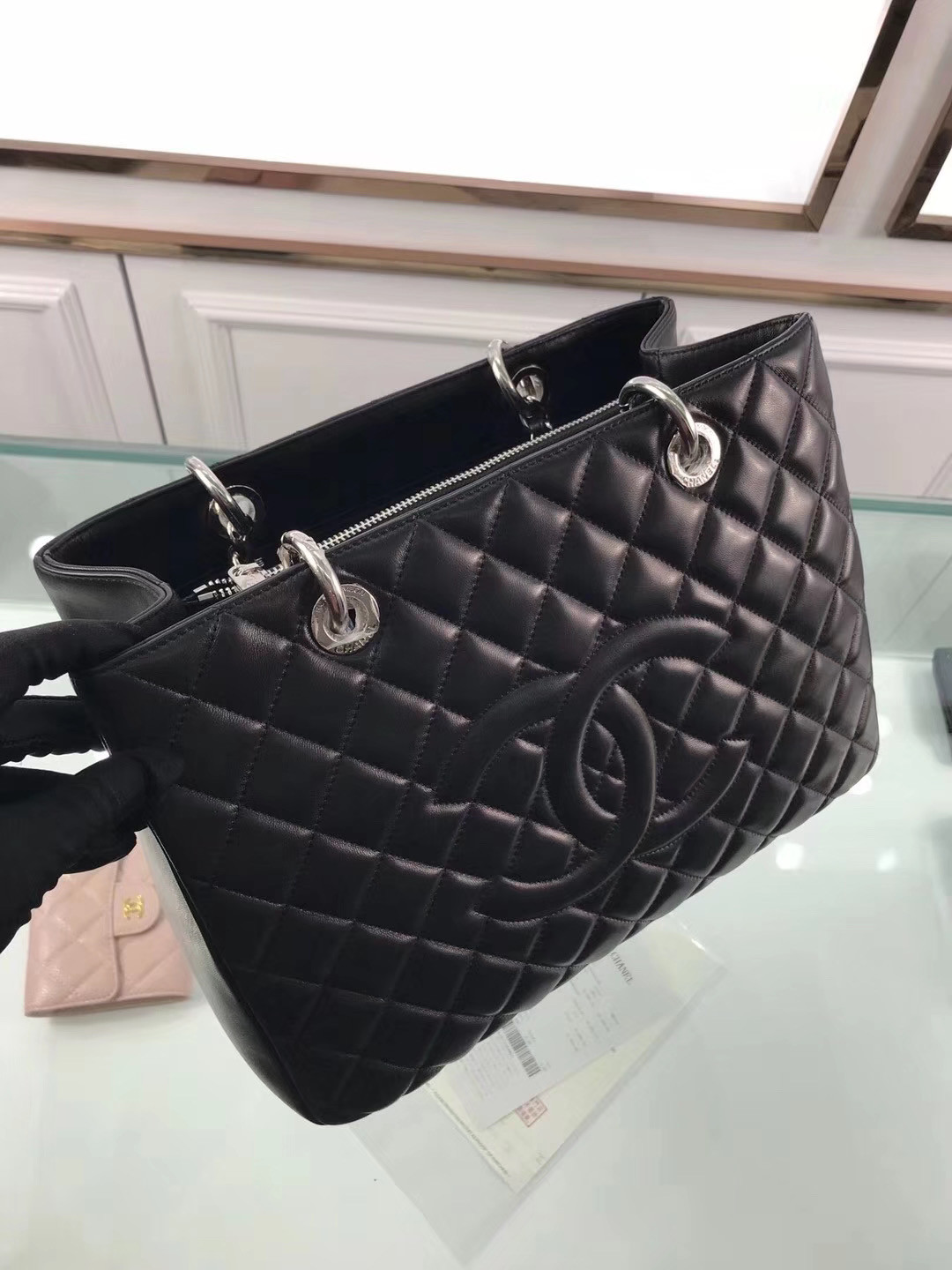 Chanel GST lambskin leather silver hardware